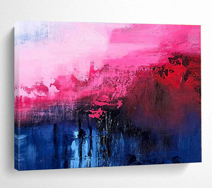 Oversized Canvas Art Pink, Red and Blue Abstract Landscape Painting WB067