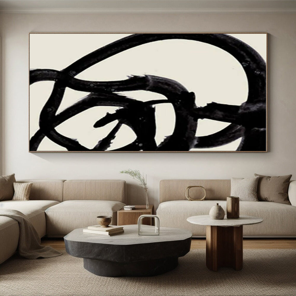 Minimalist Canvas Art Black and White Dynamic Abstract Painting On Canvas HS804