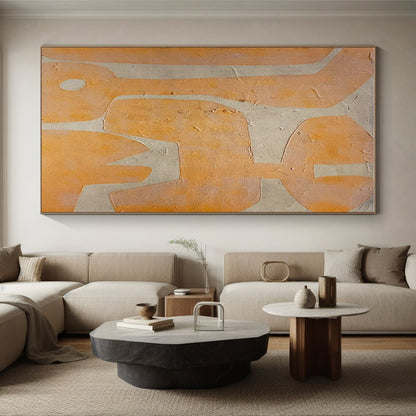 Unique Abstract Art Orange and Beige Geometric Textured Abstract Art HS637