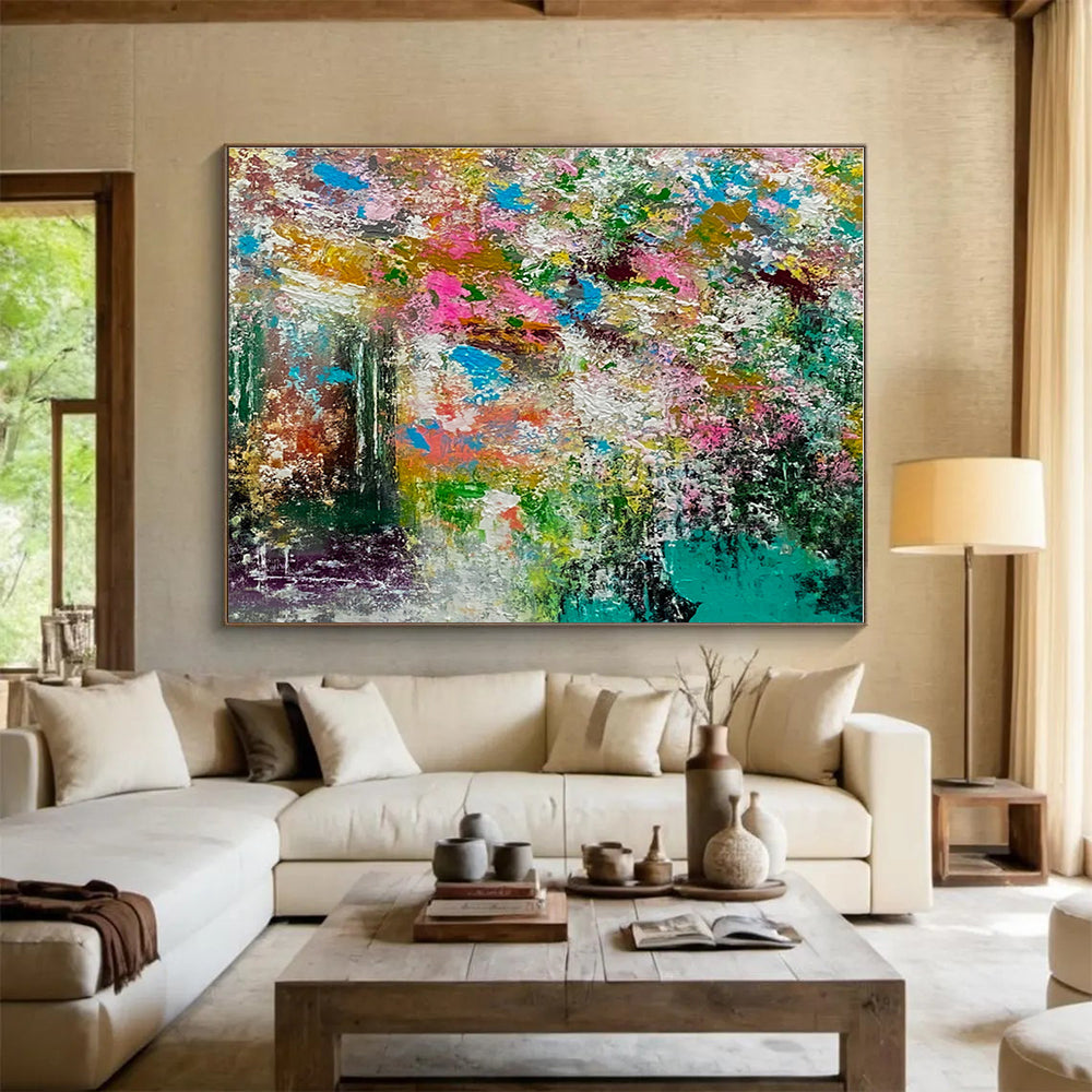 Huge Size Teal, Green and Red Abstract Fluid Painting WB160