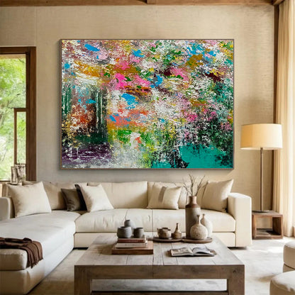 Huge Size Teal, Green and Red Abstract Fluid Painting WB160