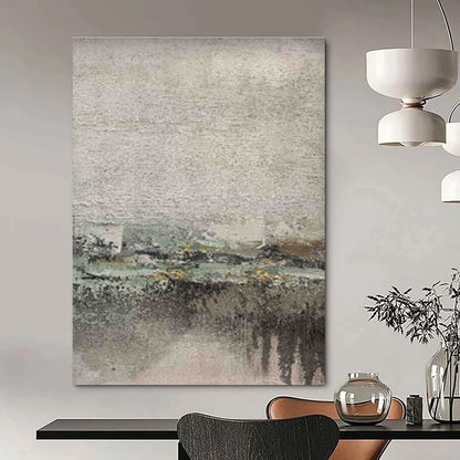 Gray, Green, and Yellow Textured Abstract Landscape Painting For Sale Online WS472