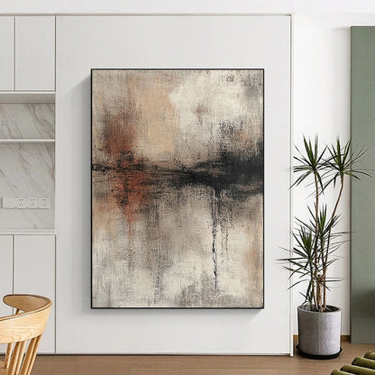 Hand-Painted Beige, Gray, and Black Abstract Textured Painting For Sale HS131