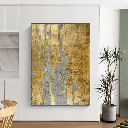 Unique Abstract Art Gold and Gray Textured Abstract Painting HS606