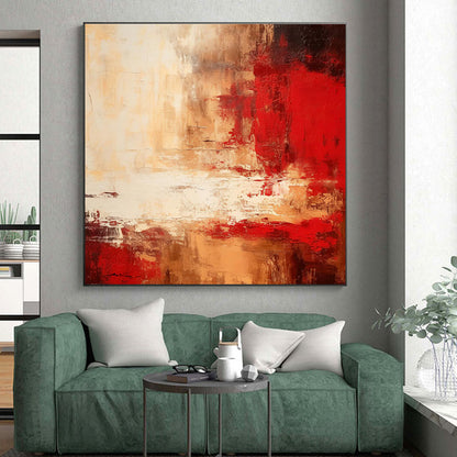 Gaint Canvas Art Red & Beige Textured Abstract, Oversized Abstract Wall Art HS460