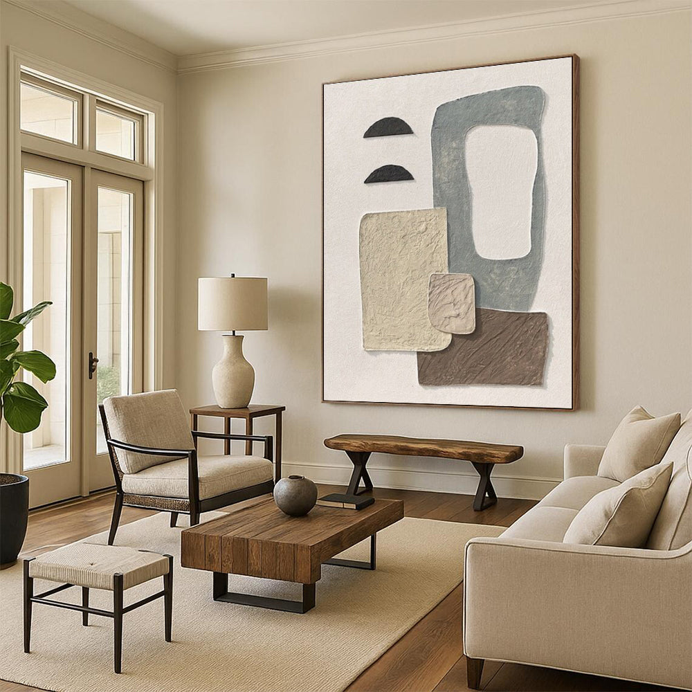 Hand-Painted Textured Neutral Shapes Abstract Art, Paintings For House HS556