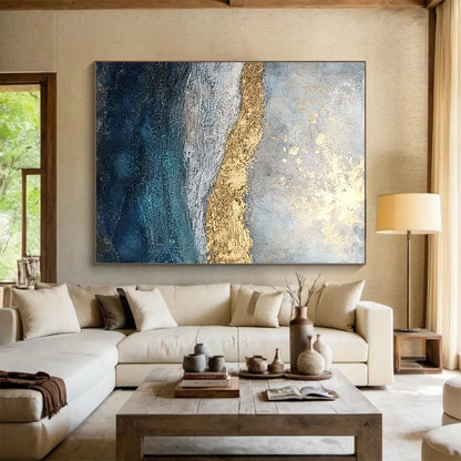Hand Painting Gold Accent Ocean Abstract Art HS172