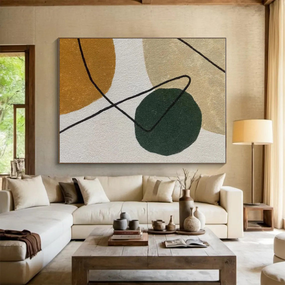 Hand Painted Art Green, Brown & Beige Organic Abstract, Acrylic Modern Art Paintings HS435