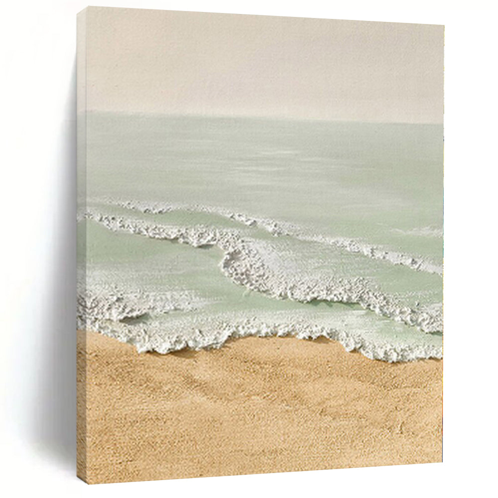Gaint Canvas Art Beige and Green Abstract Seaside Painting For Sale HS075