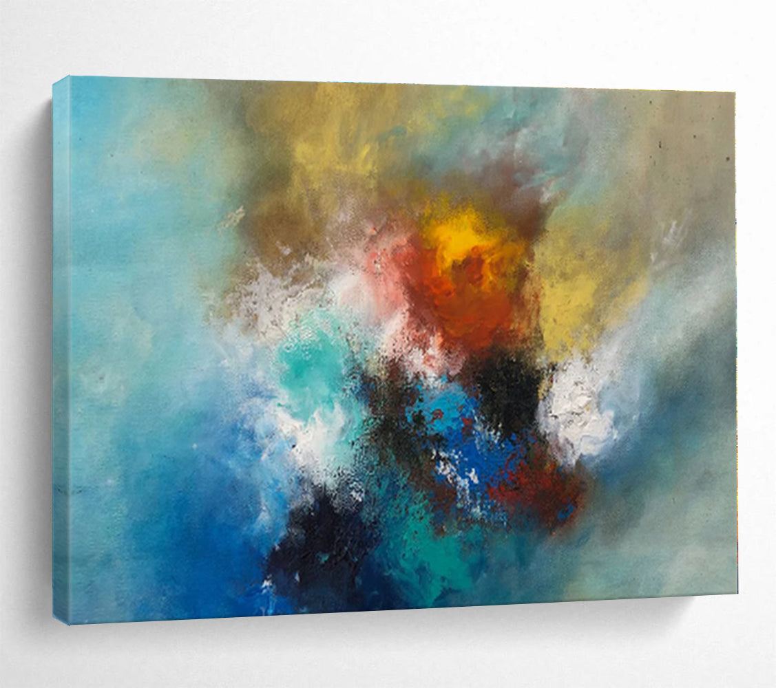 Blue, Yellow, Red, Teal Abstract Energetic Blend Painting, Abstract Acrylic Art WB002