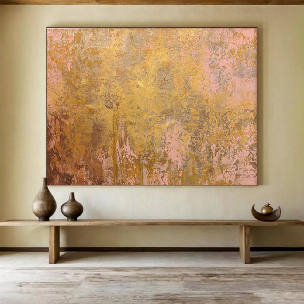 Gold, Pink, Brown Abstract Textured Acrylic Painting WB019