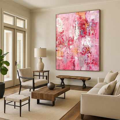 Hand Painted Art Pink Textured Abstract, Acrylic Modern Art Paintings HS345