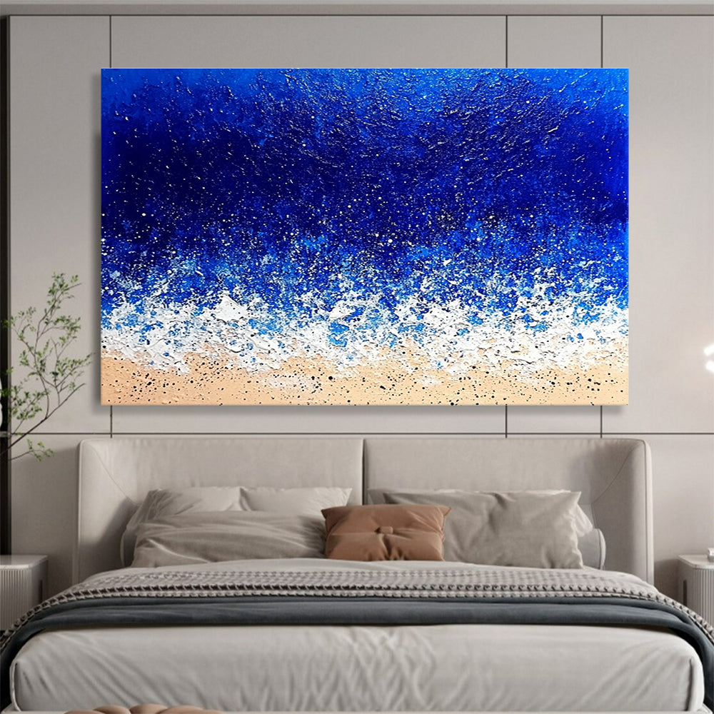 Extra Large Size Blue, White, and Beige Textured Abstract Seashore - Acrylic Painting WB285