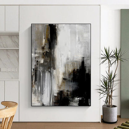Oversized Abstract Wall Art Gray, Black, and Gold Textured Abstract Art HS708