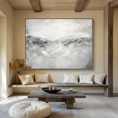 Huge Size Gray and White Abstract Misty Landscape Painting WB107