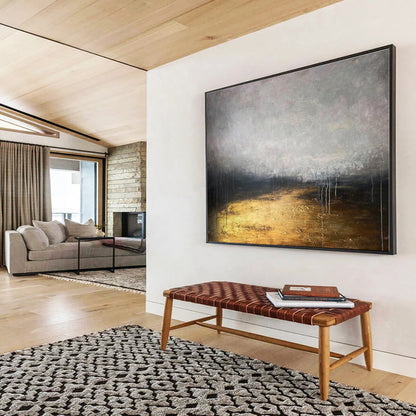 Huge Size Gray, Black and Gold Abstract Landscape Painting WB143
