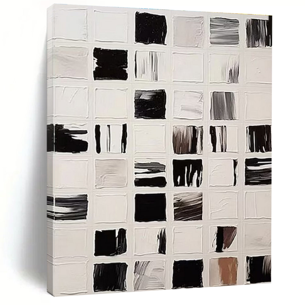 Large Size Black and White Grid Abstract Art, Cool Abstract Paintings HS555