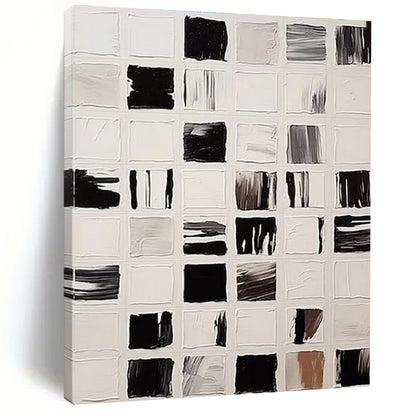 Large Size Black and White Grid Abstract Art, Cool Abstract Paintings HS555
