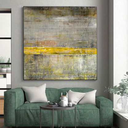 Gaint Canvas Art Gray & Yellow Textured Abstract, Oversized Abstract Wall Art HS351