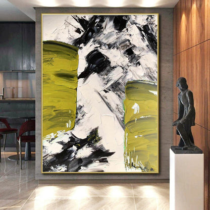 Big Painting Green, Black & White Textured Abstract Architectural Art HS395