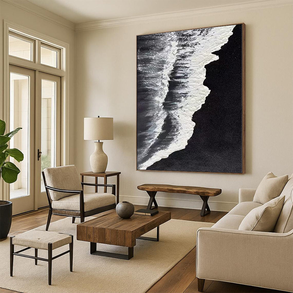 Black, White Abstract Seascape Art For Bathroom and Coastal-Themed Bedroom WS418