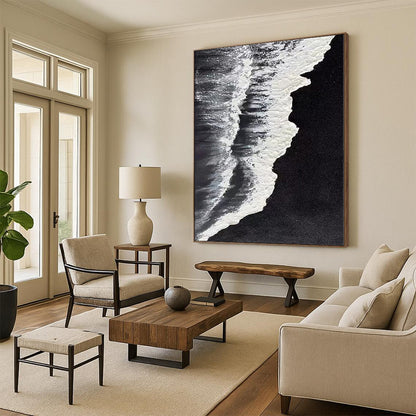 Black, White Abstract Seascape Art For Bathroom and Coastal-Themed Bedroom WS418