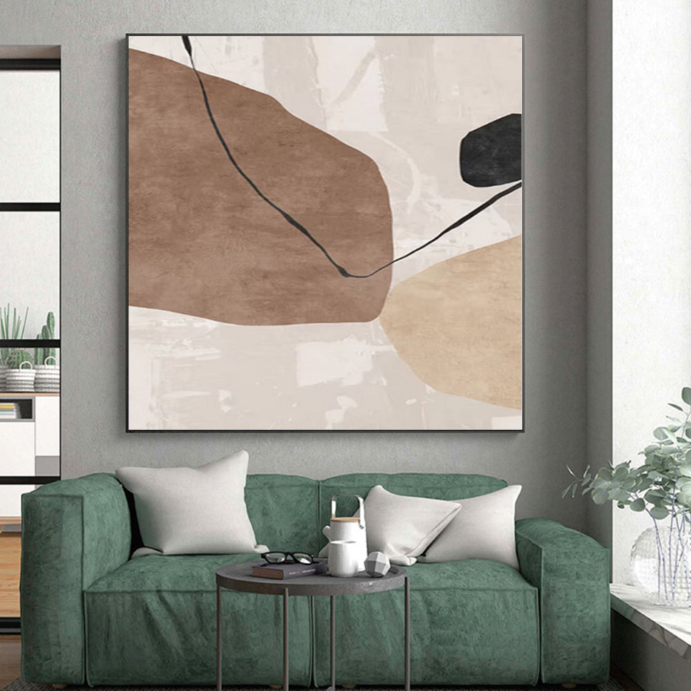 Unique Abstract Paintings Brown, Beige, and Black Abstract Shape Painting For Sale HS086