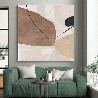 Unique Abstract Paintings Brown, Beige, and Black Abstract Shape Painting For Sale HS086