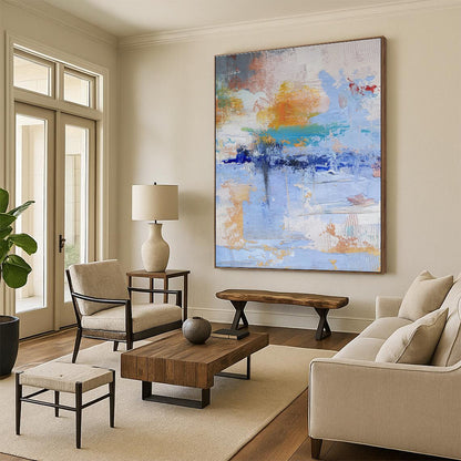 Unique Abstract Art Multicolor Gestural Abstract, Large Contemporary Wall Art HS359