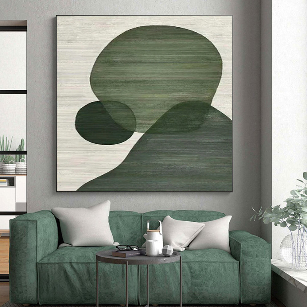 Minimalist Canvas Art Hand Painted Art with Green Geometric Shapes - Modern Art Acrylic HS513