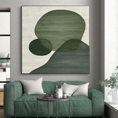 Minimalist Canvas Art Hand Painted Art with Green Geometric Shapes - Modern Art Acrylic HS513