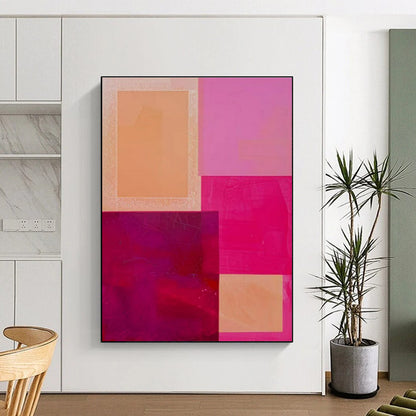 Hand Painted Art Pink, Orange, and Red Geometric Abstract Painting On Canvas HS788