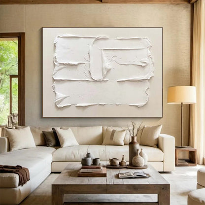 Unique Abstract Art White Textured Abstract, Large Contemporary Wall Art HS326