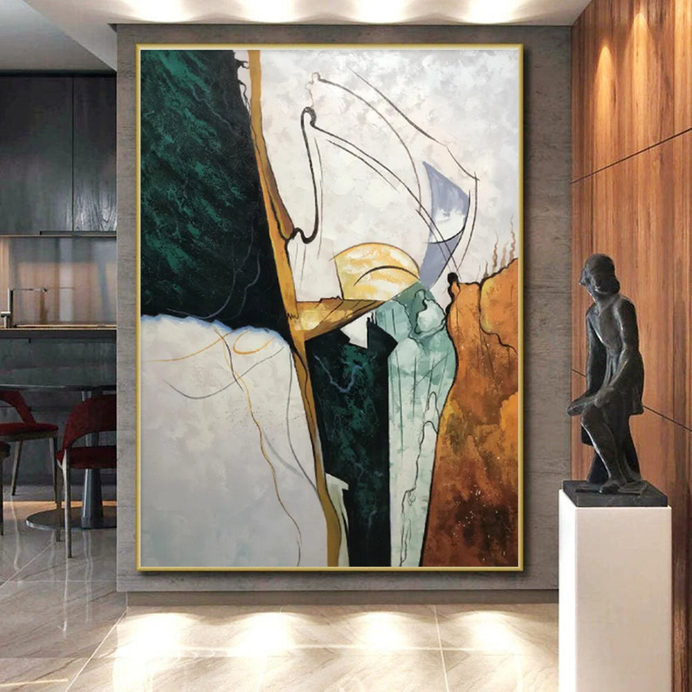 Unique Abstract Art Multicolor Geometric Abstract, Large Contemporary Wall Art HS413