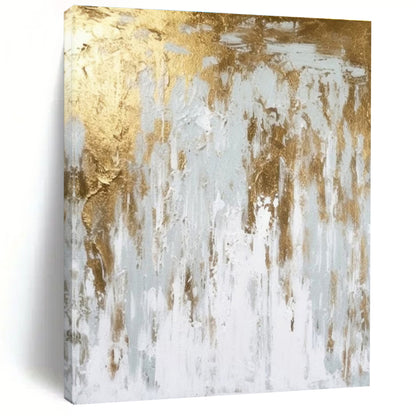 Handmade Art Gold, Gray, and White Textured Abstract Art HS666