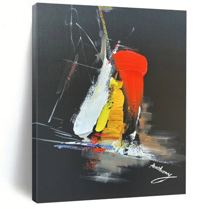 Hand-Painted Art with Red, Yellow, White and Black Colors, Dynamic Abstract Theme on Black Background HS478