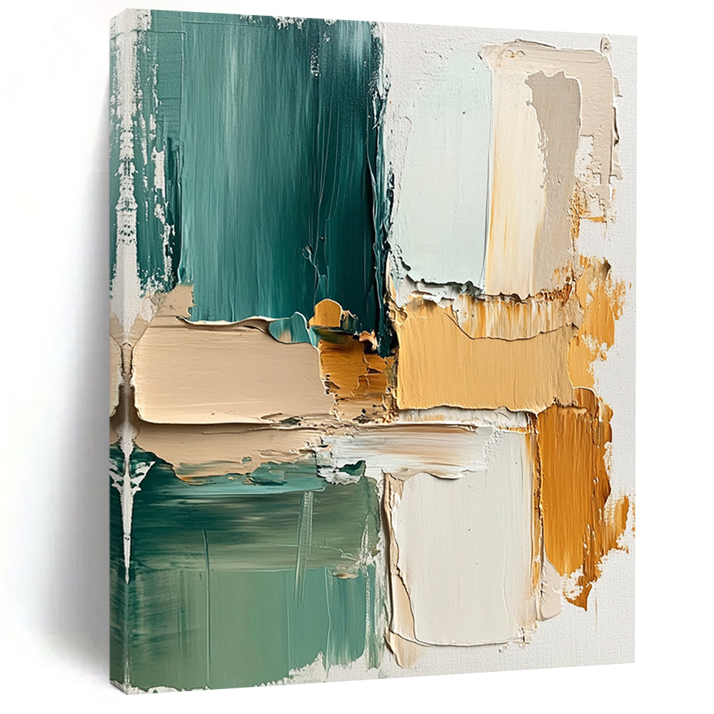 Hand Painted Art Teal and Neutral Geometric Abstract Painting HS173