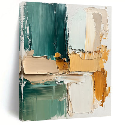 Hand Painted Art Teal and Neutral Geometric Abstract Painting HS173