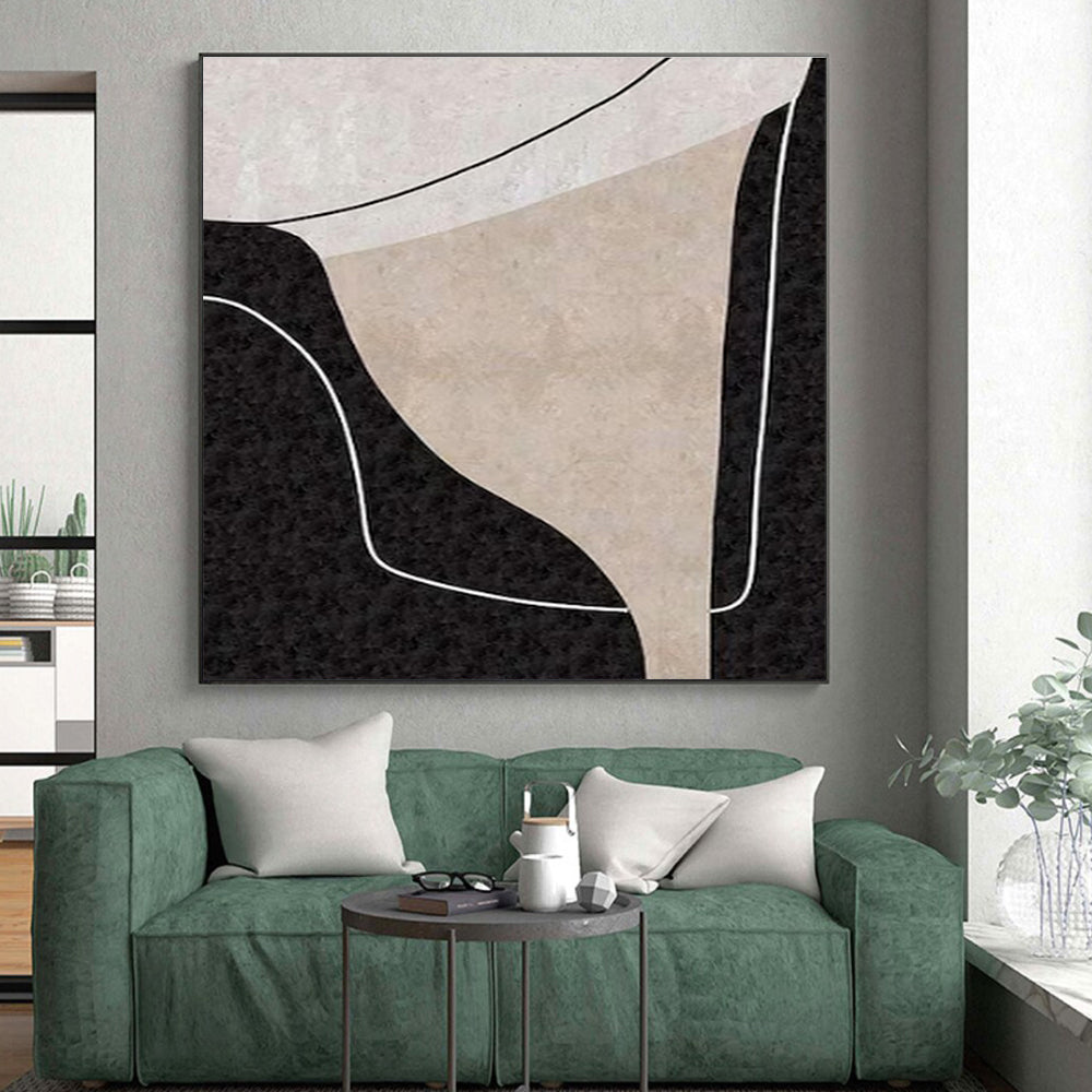 Minimalist Canvas Art Black, Beige, and White Organic Abstract Art HS712