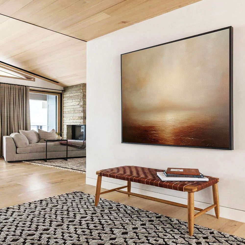 Contemporary Abstract Art with Beige, Brown and Light Orange Colors, Misty Sea Theme WB316