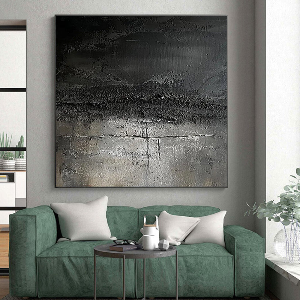 Hand Painted Art Black and Gray Textured Abstract Art HS597