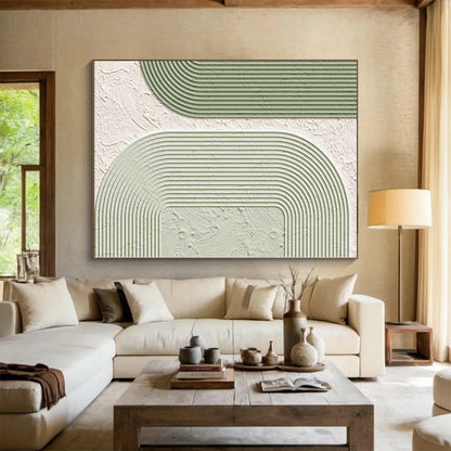 Huge Size Green and White Abstract Geometric Shape Painting For Sale HS078