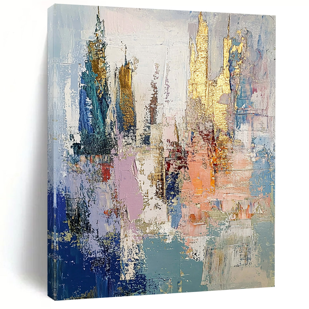 Gaint Canvas Art Multicolor Abstract Cityscape Painting For Sale HS146