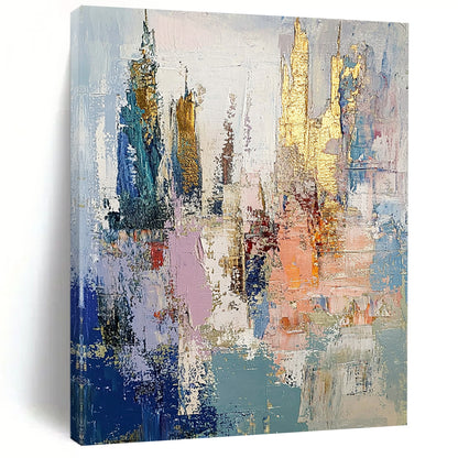 Gaint Canvas Art Multicolor Abstract Cityscape Painting For Sale HS146