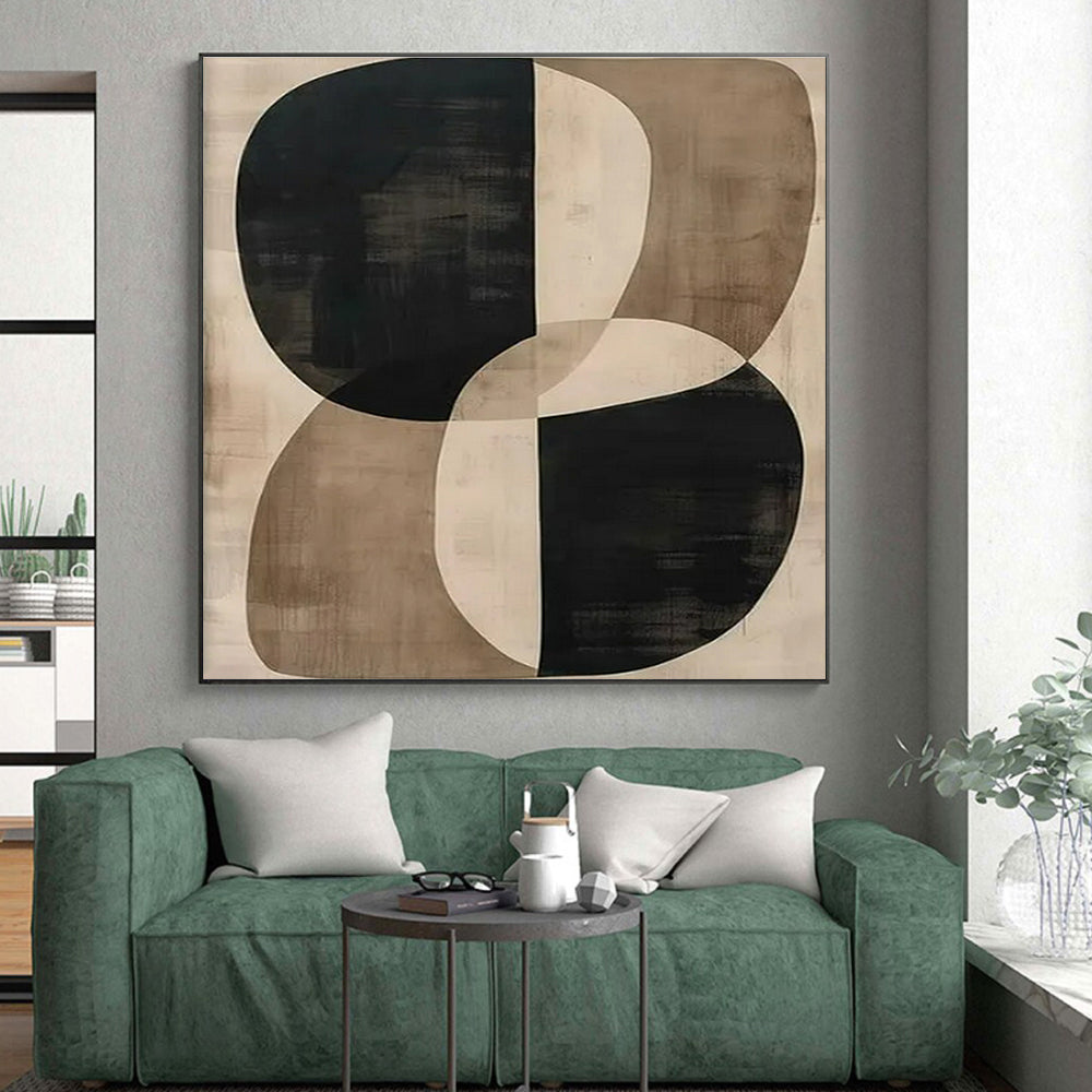 Unique Abstract Art Black, Beige, and Brown Geometric Abstract Painting HS599