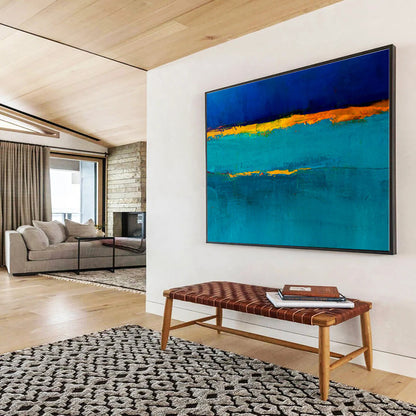 Oversized Canvas Art Teal, Blue and Orange Abstract Minimalist Painting WB096