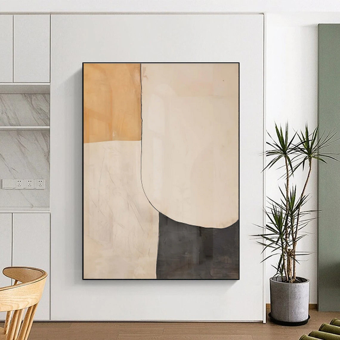 Handmade Art Beige & Gray Geometric Abstract, Minimalist Canvas Art HS452