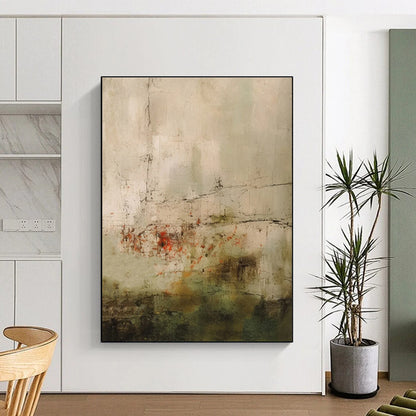 Gray, Green, and Red Textured Abstract Painting For Sale Online WS474