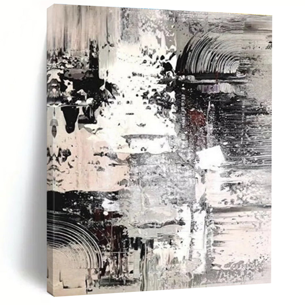 Unique Abstract Art Gray & White Textured Abstract, Large Contemporary Wall Art HS272