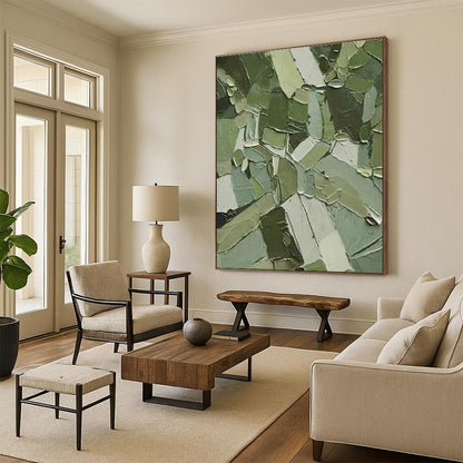 Unique Abstract Art Green Geometric Abstract, Large Contemporary Wall Art HS342